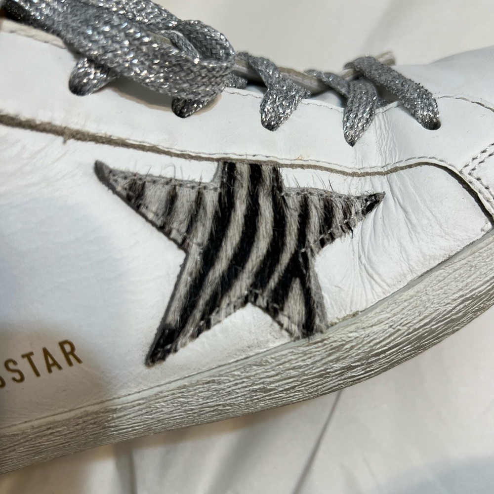 GOLDEN GOOSE Deluxe Brand Superstar Zebra-Striped Star Sneakers Size 9.5 - Picture 9 of 14
